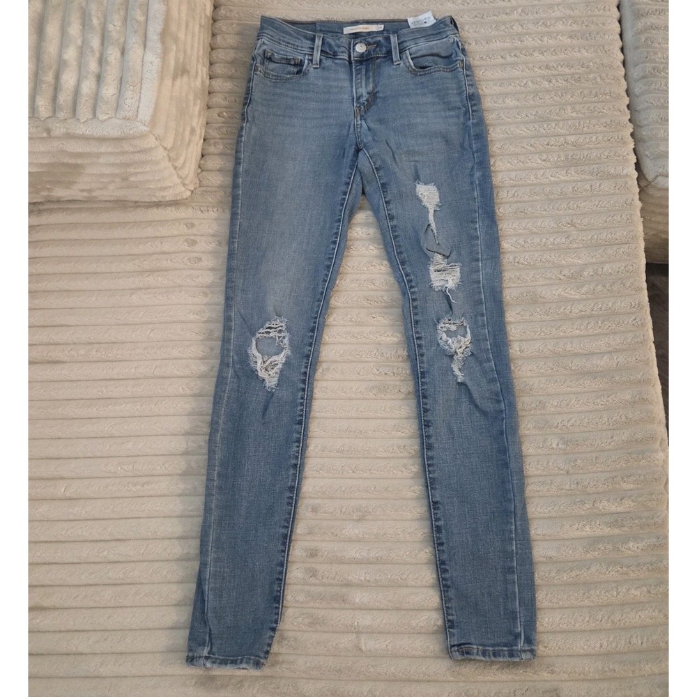 Levi's 710 Super Skinny Distressed Jeans Light Wash Ripped Size 25x30